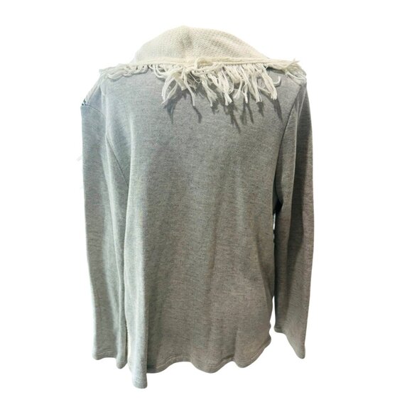 Dolan Sonia Left Coast Collection Fringe Open Cardigan Sweater M Cream Grey - Picture 3 of 12